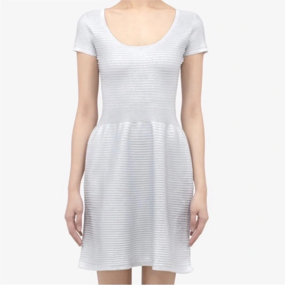 Sandro Short Sleeve Metallic Fit and Flare Dress